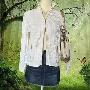 Ralph Lauren Double RL White Cable Knit Cardigan